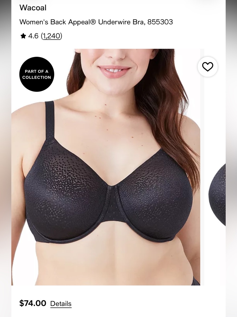 Wacoal Women's Back Appeal Underwire Bra - Black